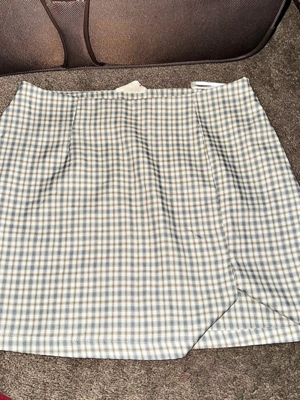 Brandy Melville Plaid Wrap Mini Skirt Blue & White